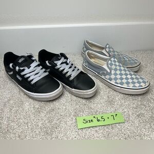 Girls Vans Black Lace-Up and Blue Checkered Slip-On Sneakers